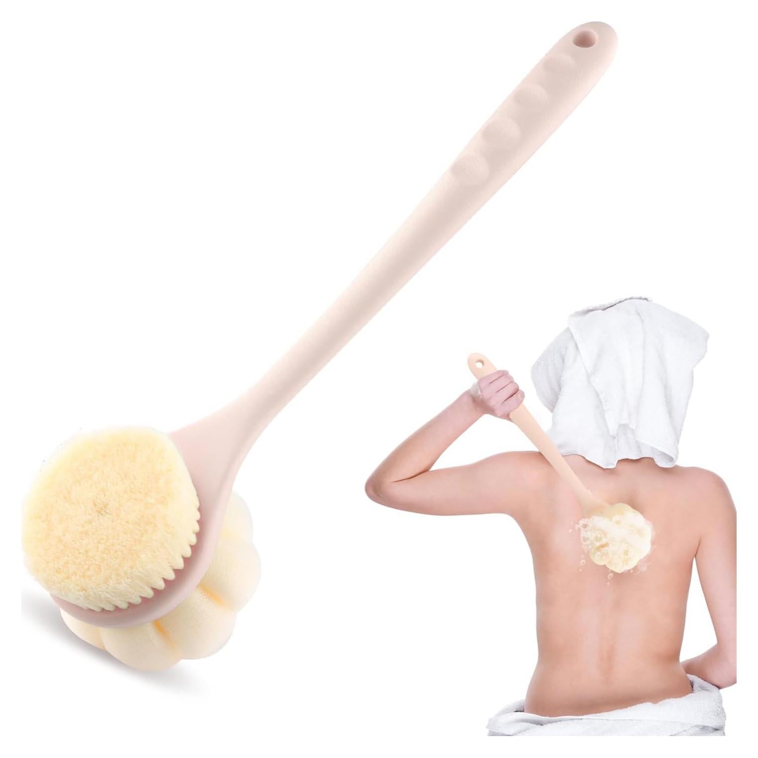 Cepillo de Ducha Doble Cara Nozefy con Mango Largo 39cm Rosa