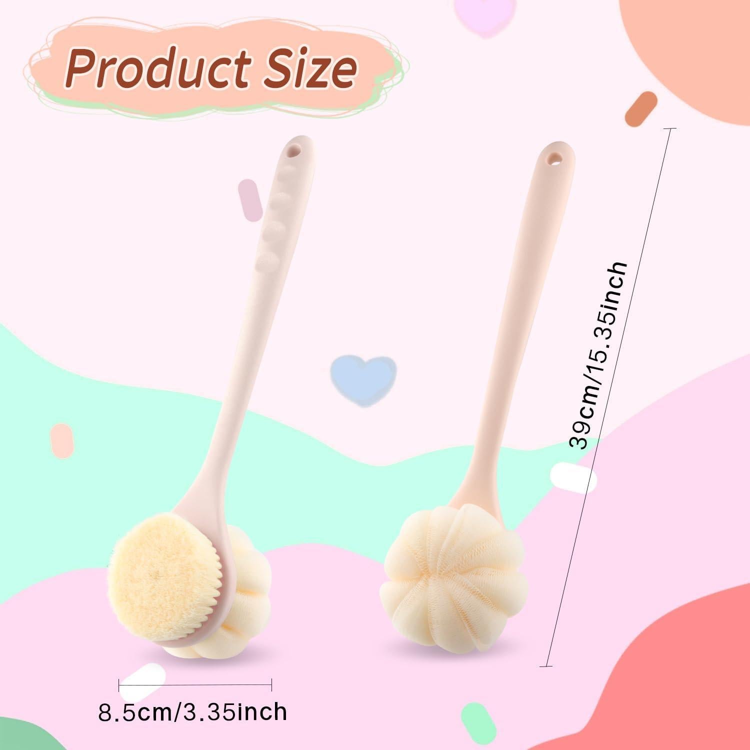 Cepillo de Ducha Doble Cara Nozefy con Mango Largo 39cm Rosa