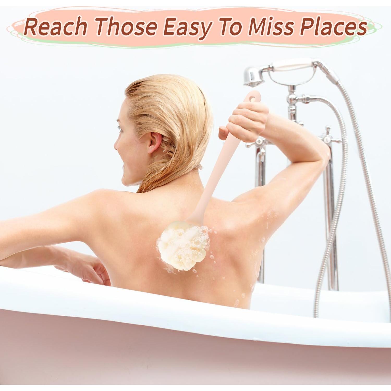 Cepillo de Ducha Doble Cara Nozefy con Mango Largo 39cm Rosa