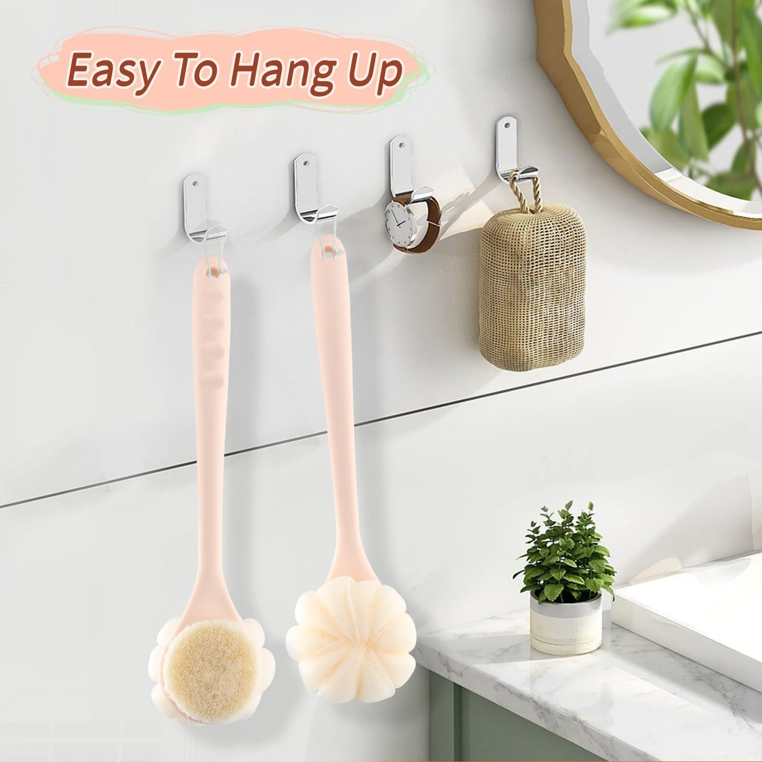 Cepillo de Ducha Doble Cara Nozefy con Mango Largo 39cm Rosa