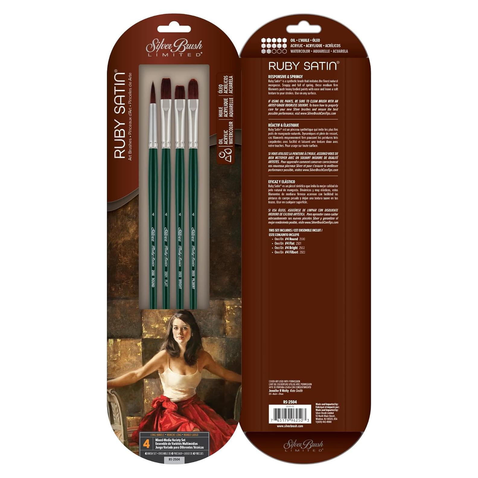 Set de 4 Pinceles Mixtos Ruby Satin Silver Brush 4 Tamaños