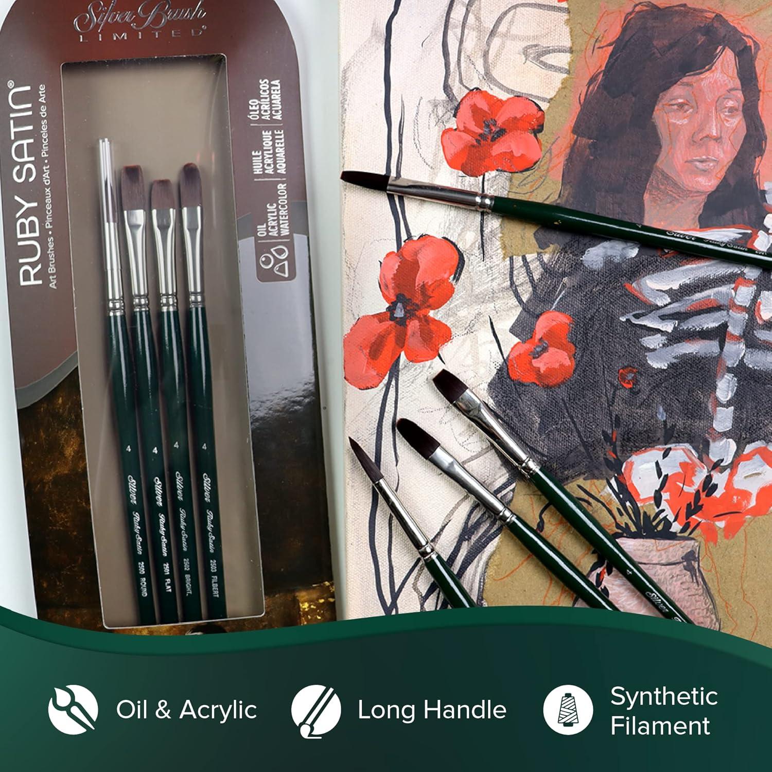 Set de 4 Pinceles Mixtos Ruby Satin Silver Brush 4 Tamaños