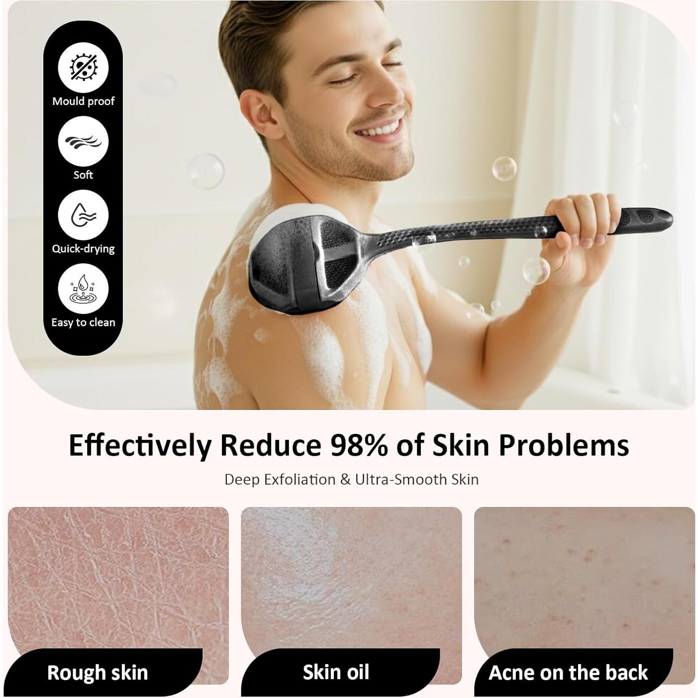 Juego de Mango Extensor 3 PZS QiaKeoo - Cepillo y Exfoliantes