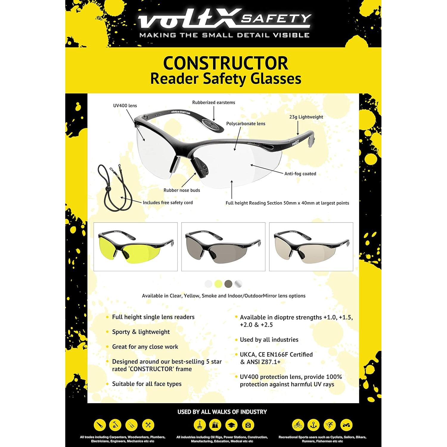 Gafas de Seguridad VoltX Constructor +1.0 Dioptría Claras UV400