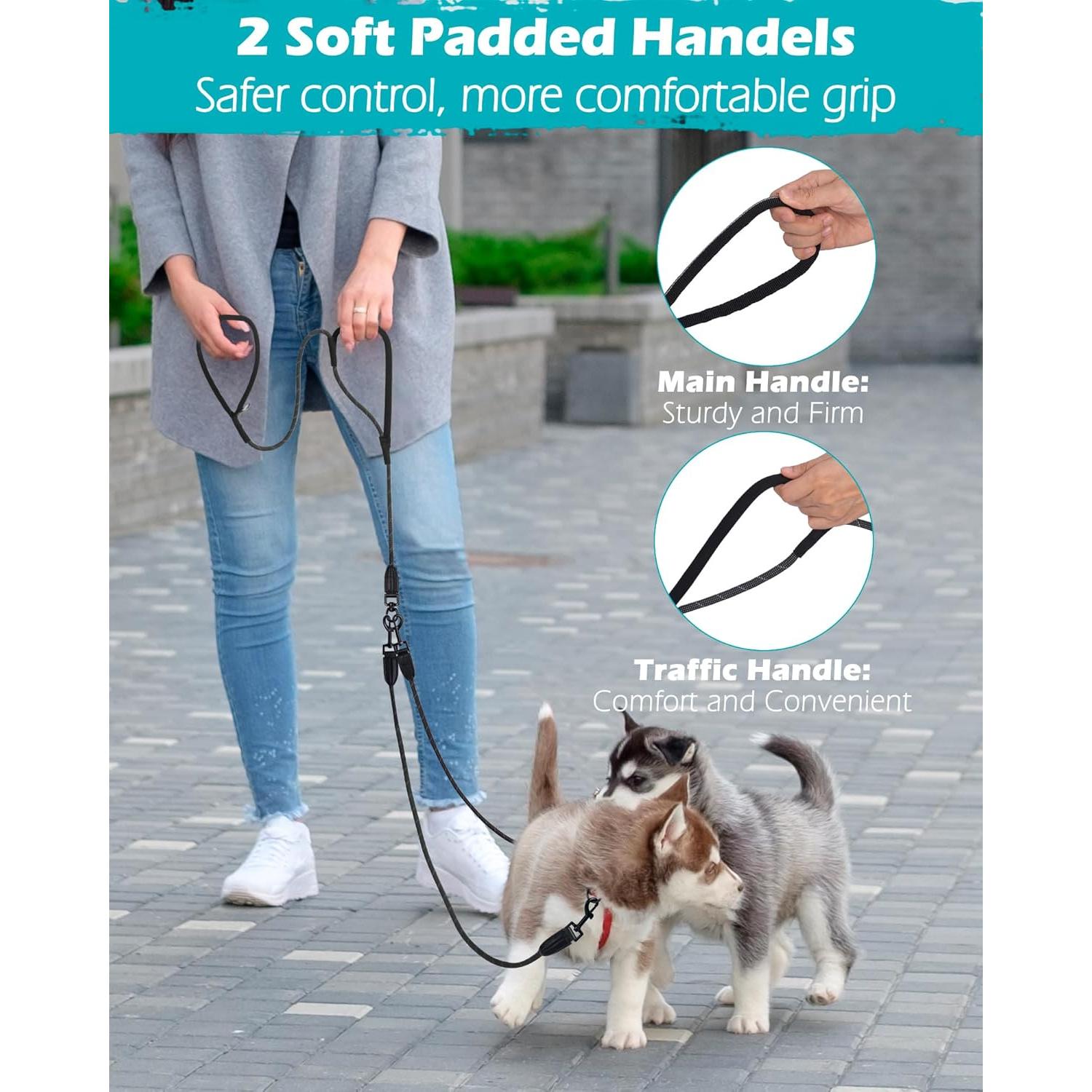 Correa Doble para Perros PetBonus, Reflectante y Acolchada