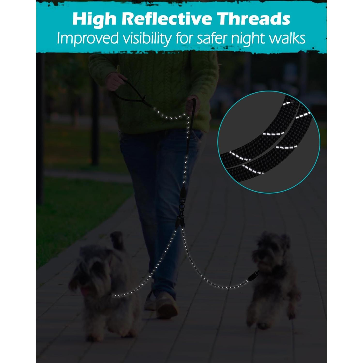 Correa Doble para Perros PetBonus, Reflectante y Acolchada