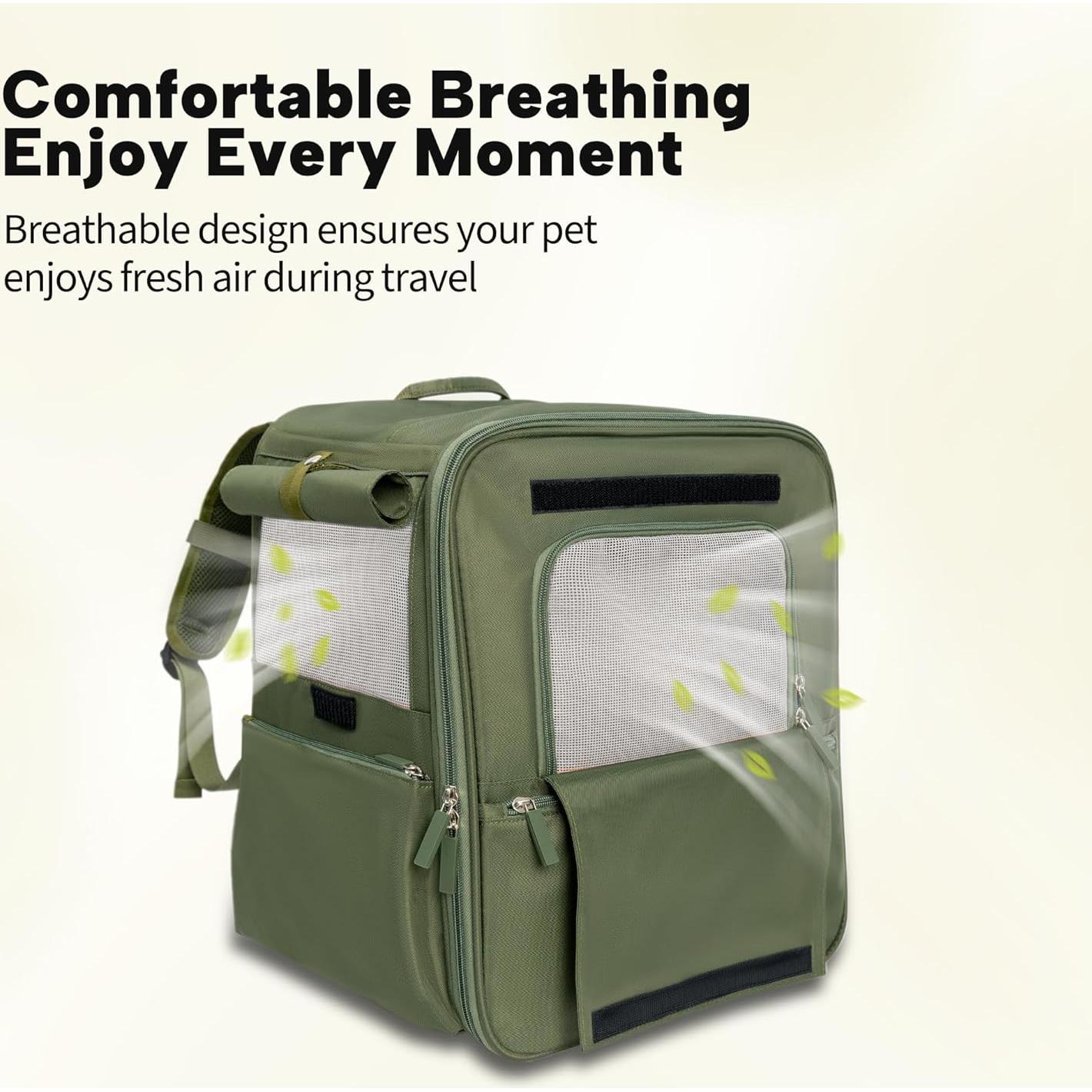 Mochila Transportadora Expandible para Mascotas - Verde