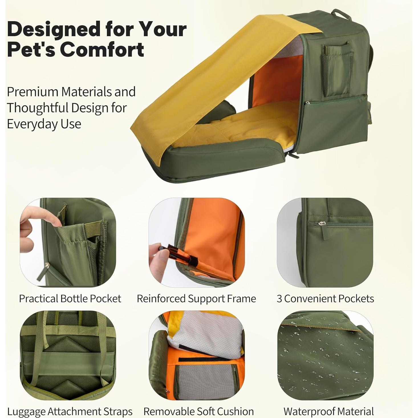 Mochila Transportadora Expandible para Mascotas - Verde