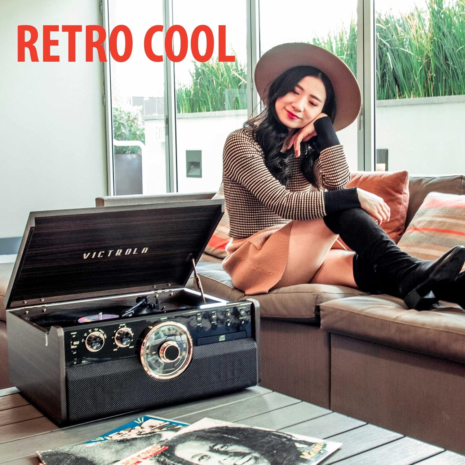 Victrola Centro Multimedia 6-en-1 Bluetooth Gris - Tocadiscos