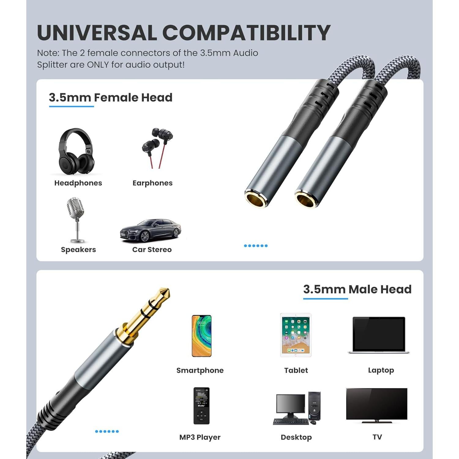 Divisor de Auriculares 3.5mm JOMLEY 0.3m Doble Hembra