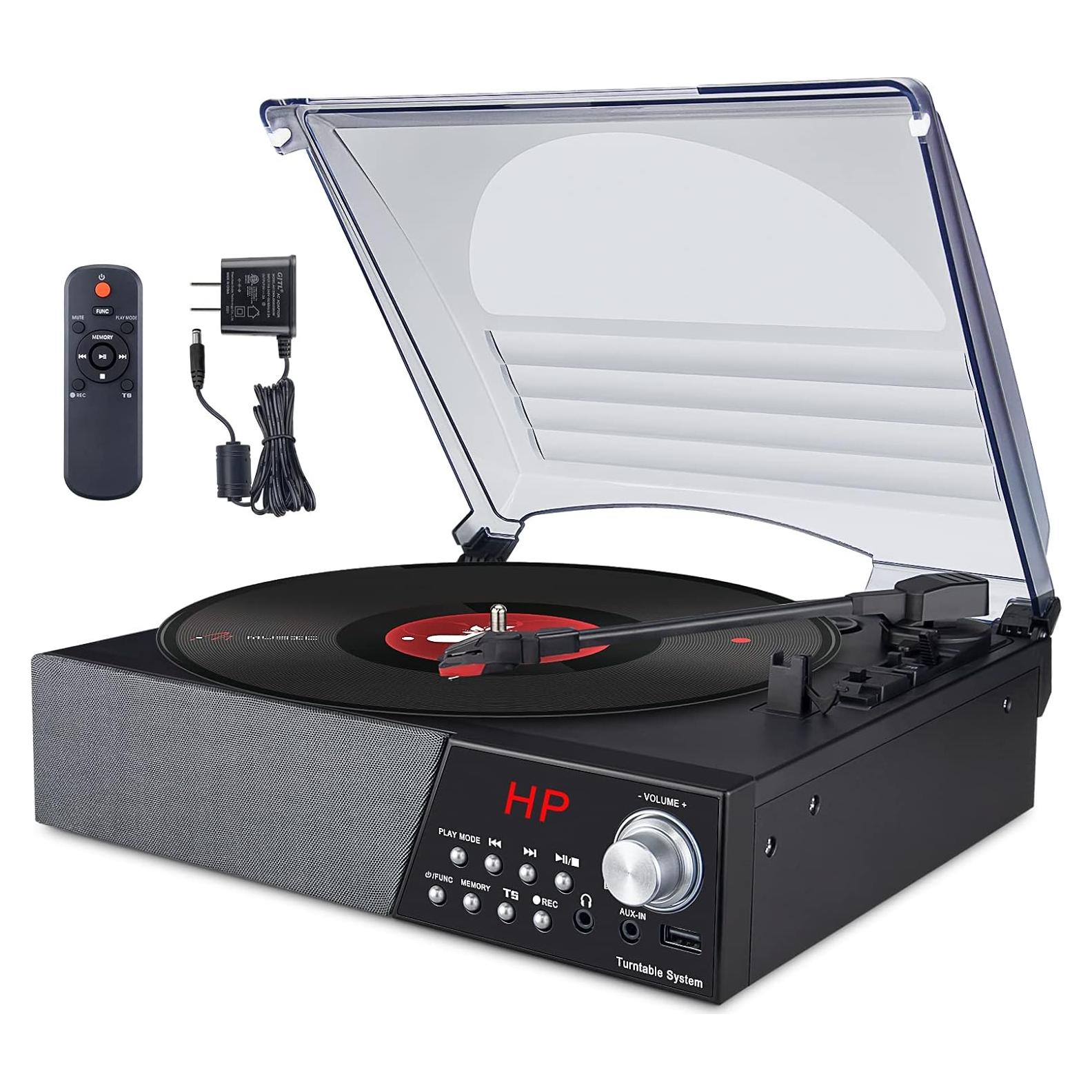 Reproductor de Vinilo HONGUT 3 Velocidades Bluetooth Negro