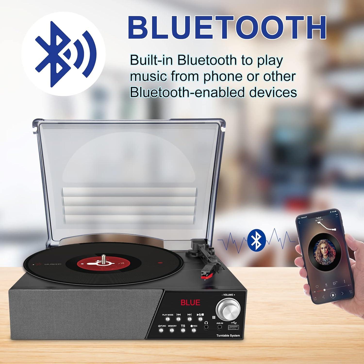 Reproductor de Vinilo HONGUT 3 Velocidades Bluetooth Negro