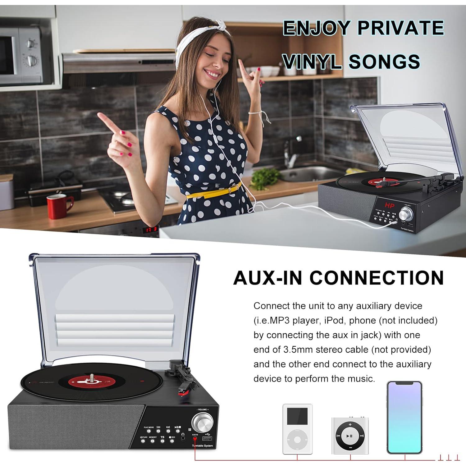 Reproductor de Vinilo HONGUT 3 Velocidades Bluetooth Negro