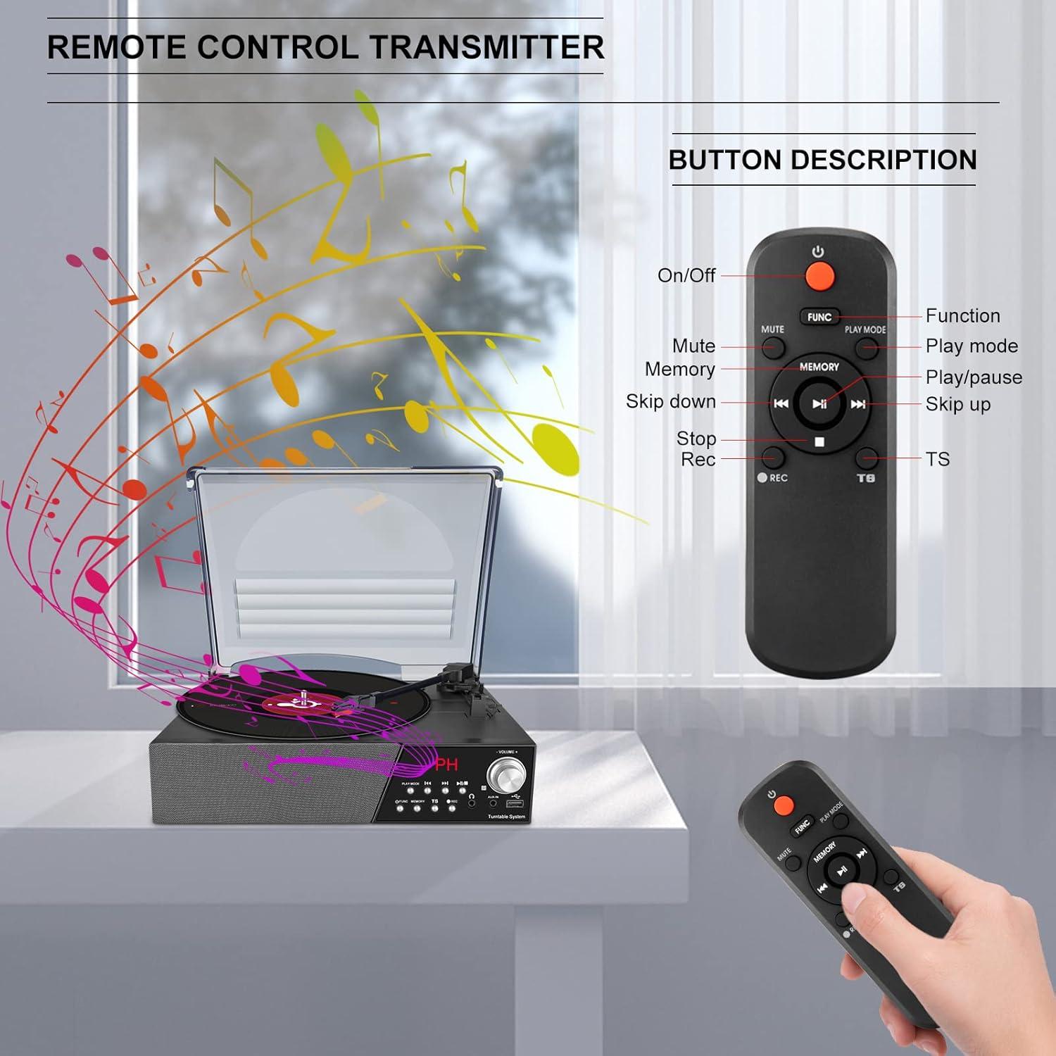 Reproductor de Vinilo HONGUT 3 Velocidades Bluetooth Negro