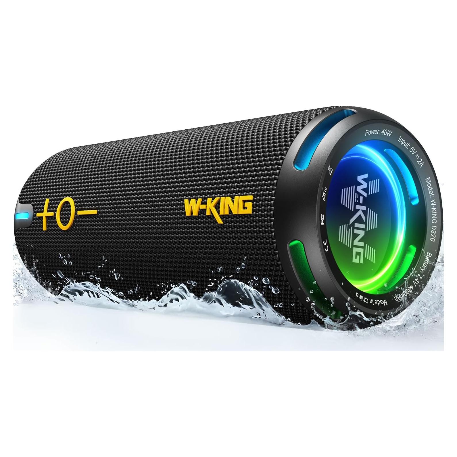 W-KING Bluetooth Speaker, IPX7 Waterproof Portable Speaker Bluetooth Wireless Loud with Dual Voice Coil, Customized EQ APP/Deep Bass, 40W 360° Sound Outdoor Shower Speaker, Party Lights/V5.3/TF/AUX