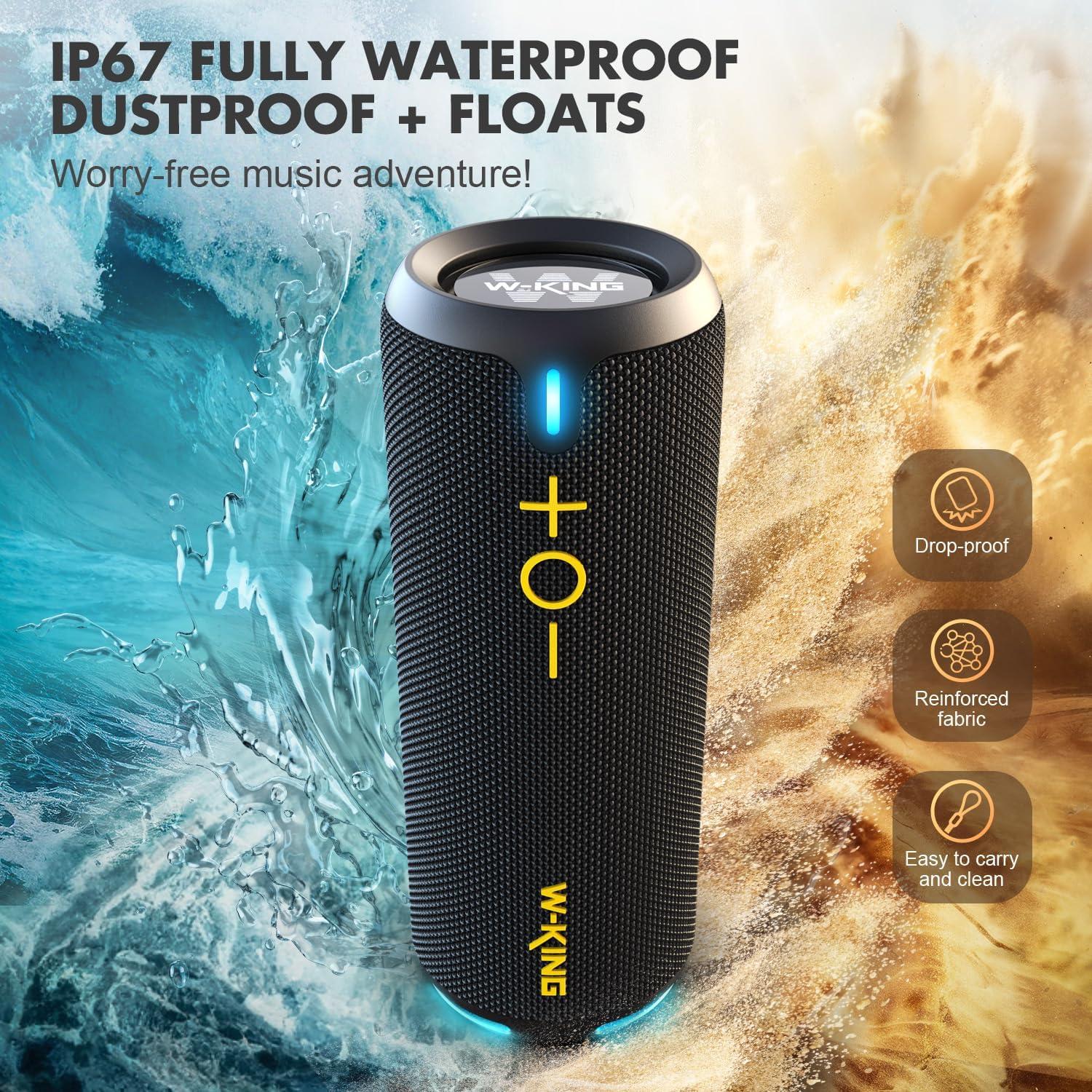 W-KING Bluetooth Speaker, IPX7 Waterproof Portable Speaker Bluetooth Wireless Loud with Dual Voice Coil, Customized EQ APP/Deep Bass, 40W 360° Sound Outdoor Shower Speaker, Party Lights/V5.3/TF/AUX