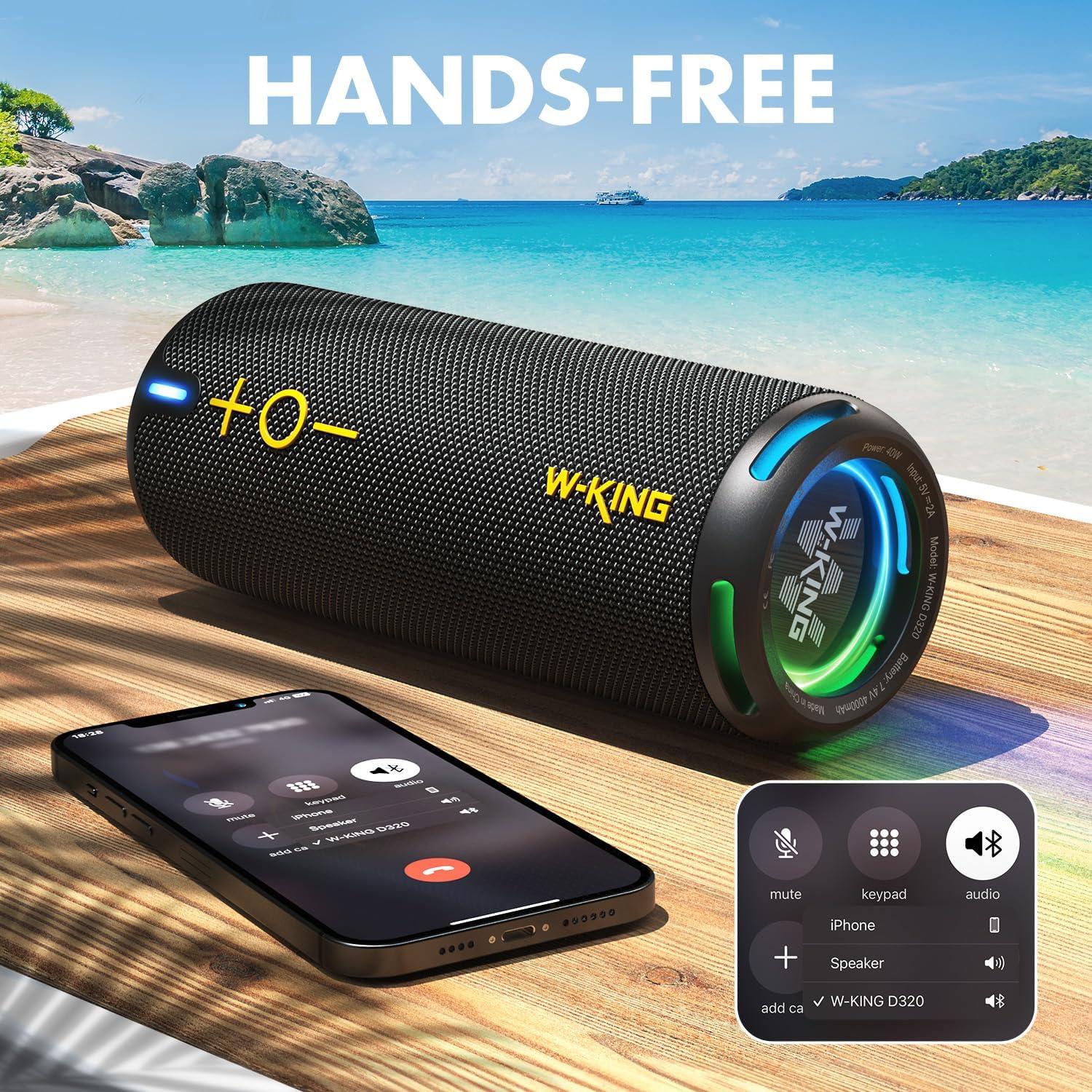 W-KING Bluetooth Speaker, IPX7 Waterproof Portable Speaker Bluetooth Wireless Loud with Dual Voice Coil, Customized EQ APP/Deep Bass, 40W 360° Sound Outdoor Shower Speaker, Party Lights/V5.3/TF/AUX