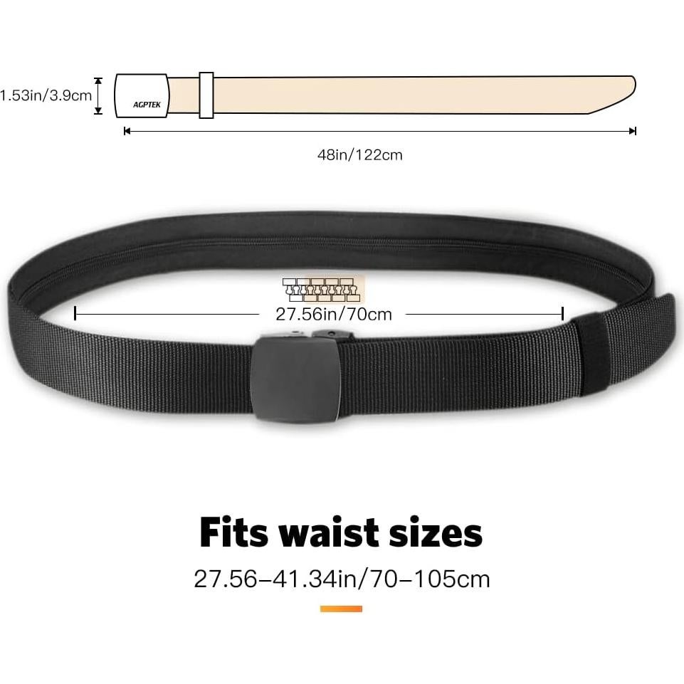 Cinturón de Dinero AGPTEK Negro 70-105 cm Antirrobo