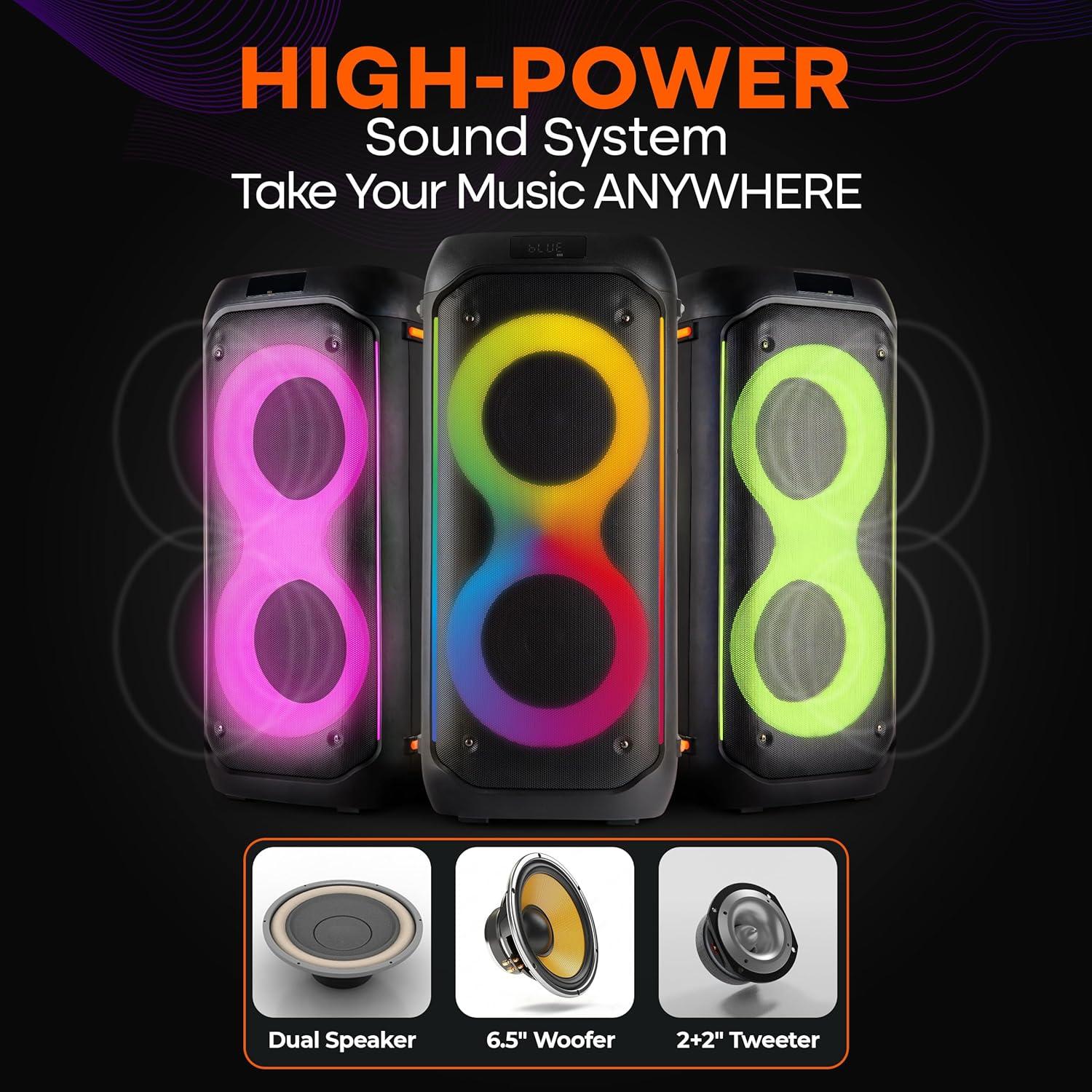 Altavoz PA portátil Pyle Compact BT 160W con karaoke y luces LED