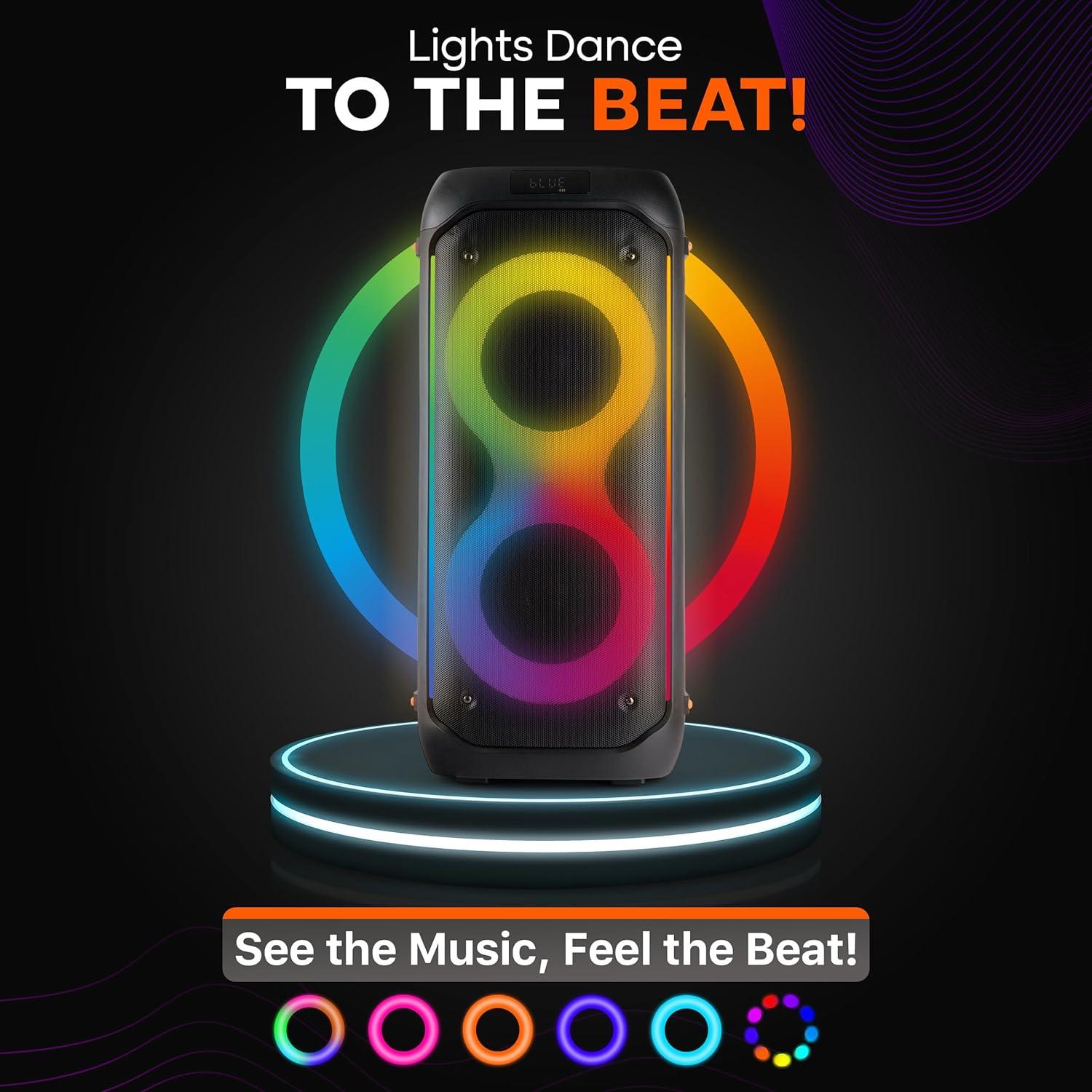 Altavoz PA portátil Pyle Compact BT 160W con karaoke y luces LED