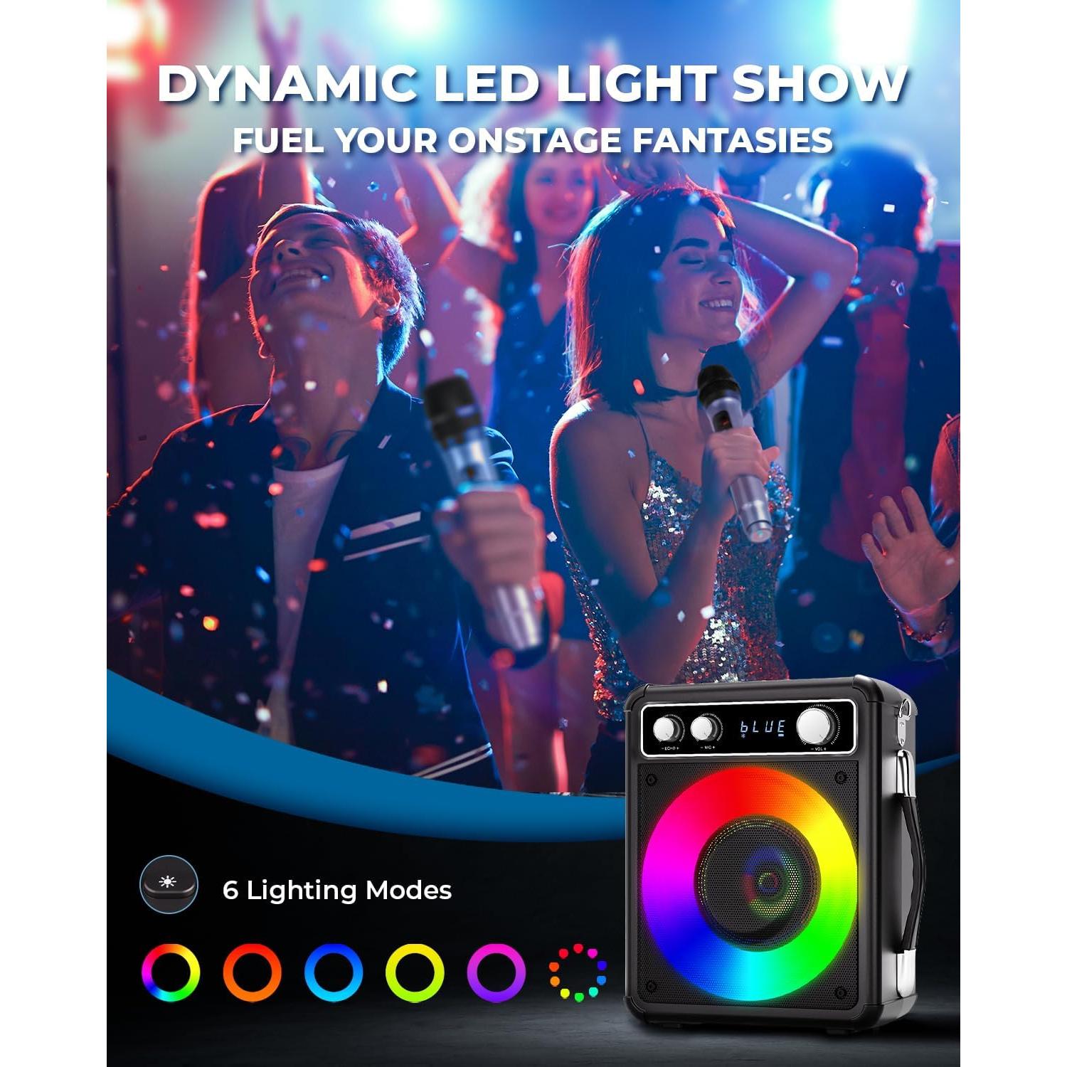 Máquina de Karaoke VOSOCO T-03 con 2 Micrófonos y Luces LED