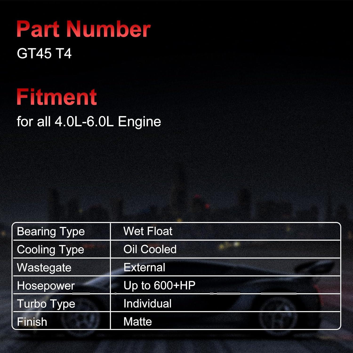 Turbocompresor YDMON GT45 T4 600HP para motores 4.0L-6.0L