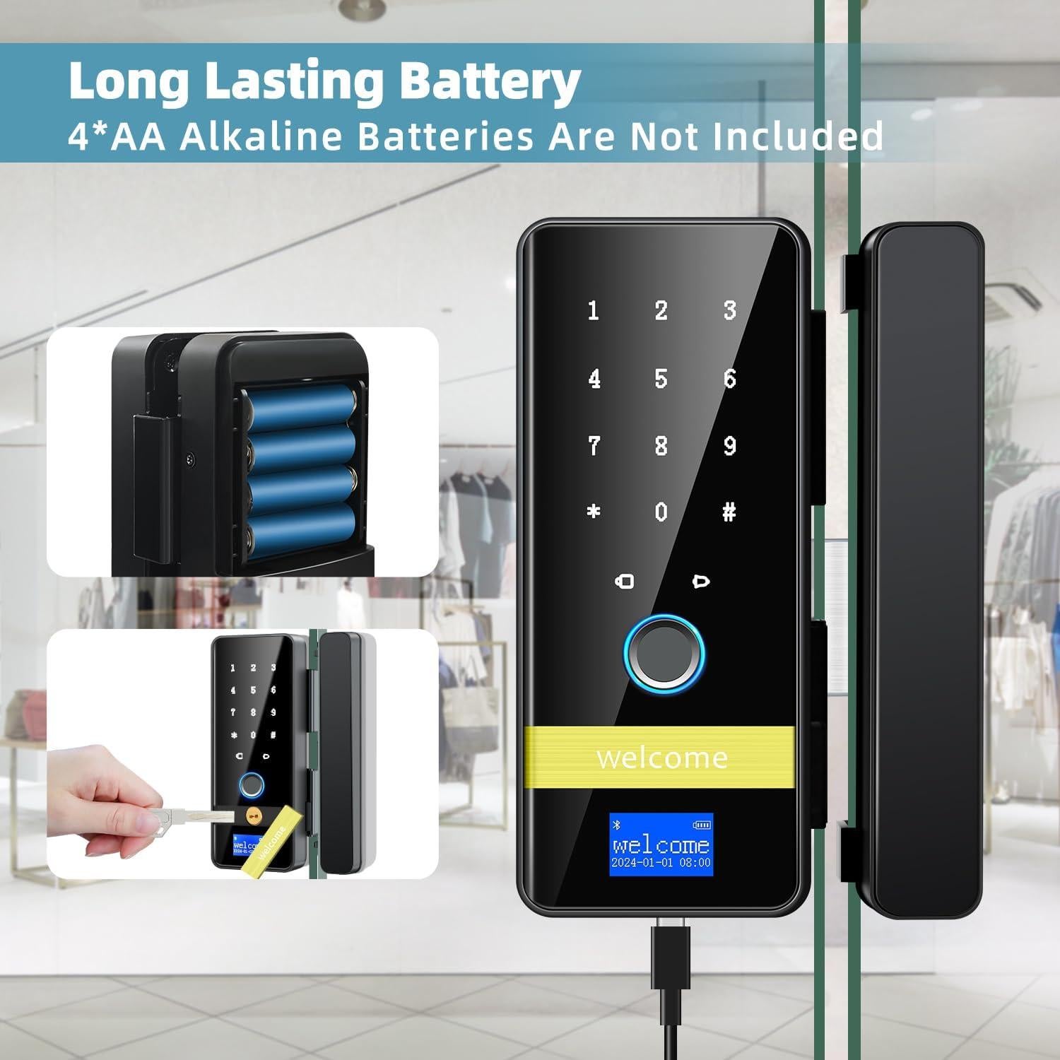 Cerradura de Vidrio Inteligente MSR605 8 en 1 con Huella