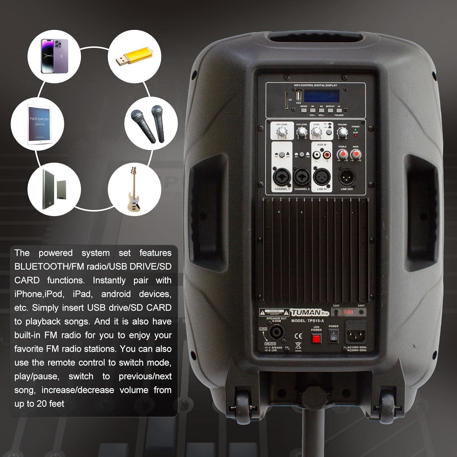 Altavoz PA Amplificado TUMAN Pro 120W Bluetooth 15" LED