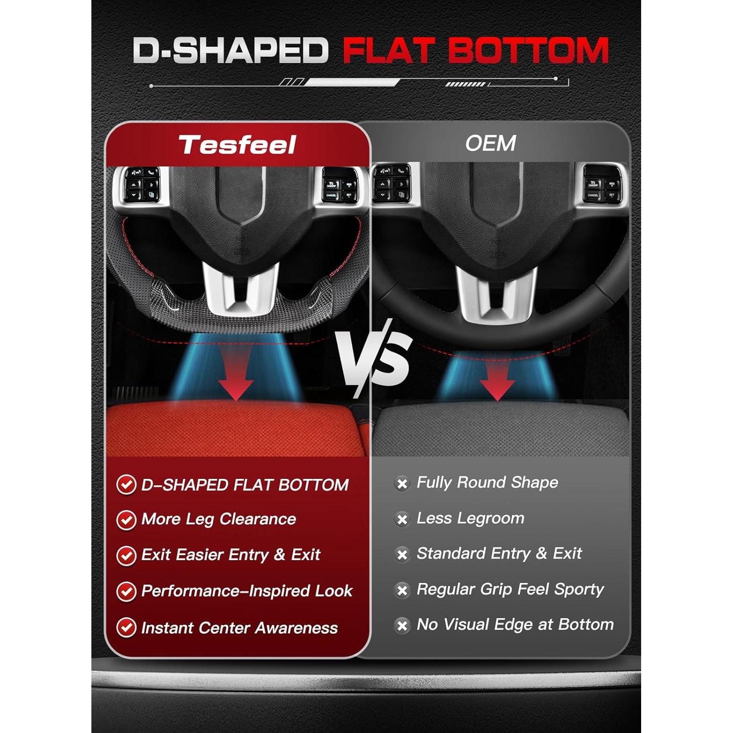 Volante de Fibra de Carbono 3K TESFEEL para Dodge 2011-2014