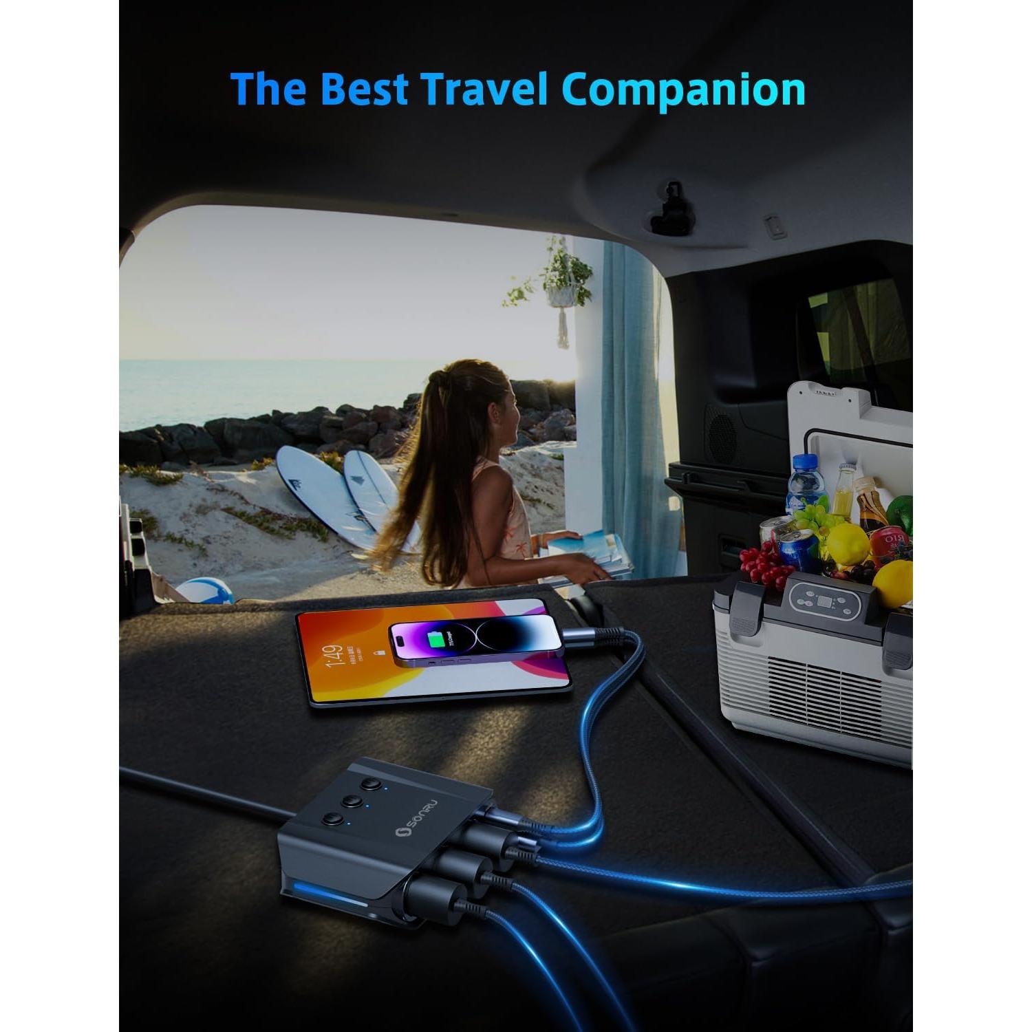 Divisor de Encendedor de Cigarrillos SONRU 180W 3 Tomas USB Carga Rápida