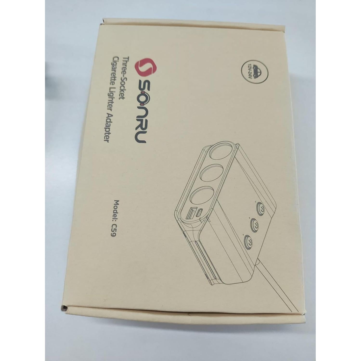 Divisor de Encendedor de Cigarrillos SONRU 180W 3 Tomas USB Carga Rápida