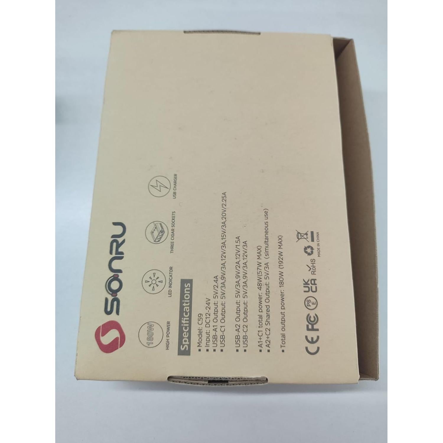 Divisor de Encendedor de Cigarrillos SONRU 180W 3 Tomas USB Carga Rápida