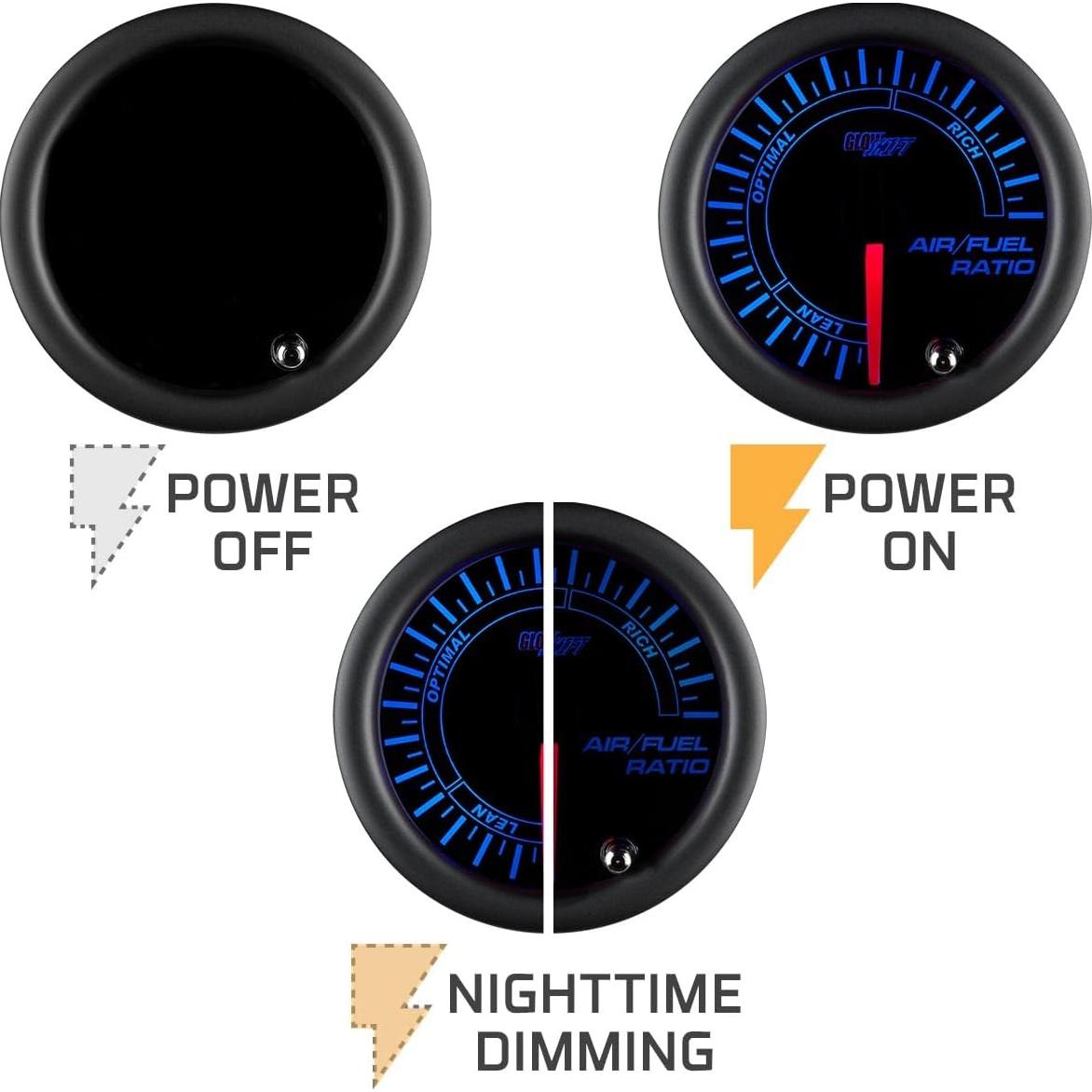 Medidor de Relación Aire/Combustible GlowShift 52mm Dial Negro