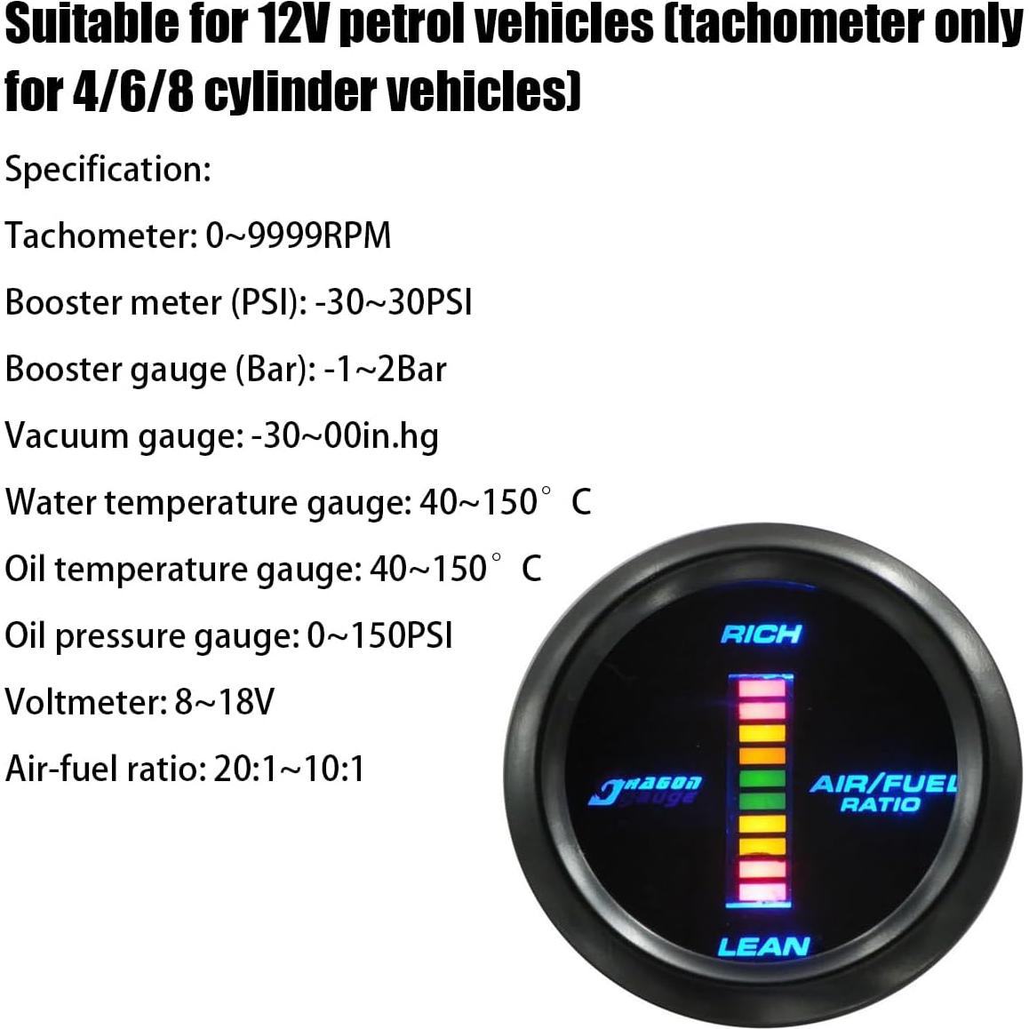 Medidor Digital de Relación Aire Combustible AUCELI 52mm LED Azul