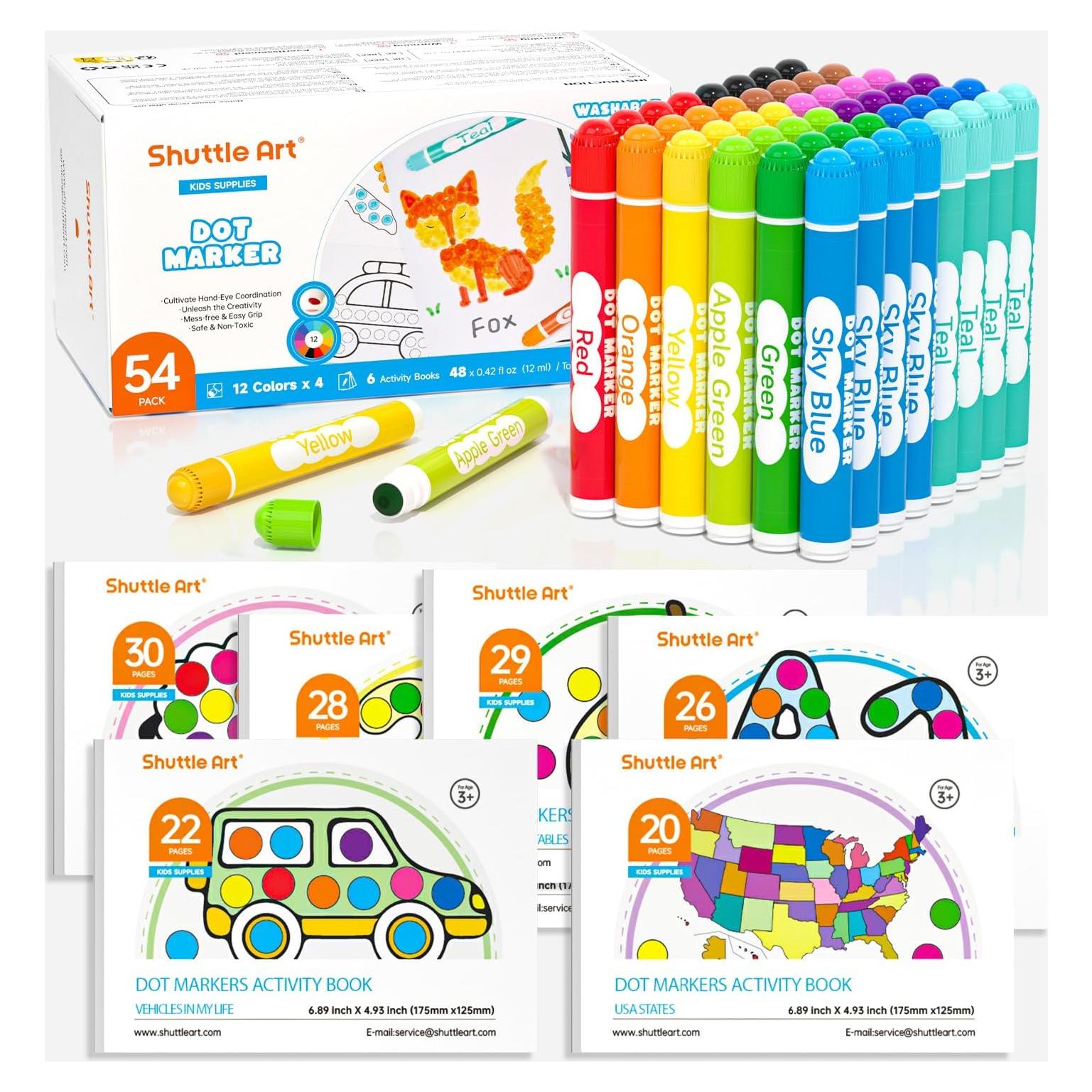 Marcadores de Puntos Shuttle Art 48 Piezas 12 Colores y 6 Libros