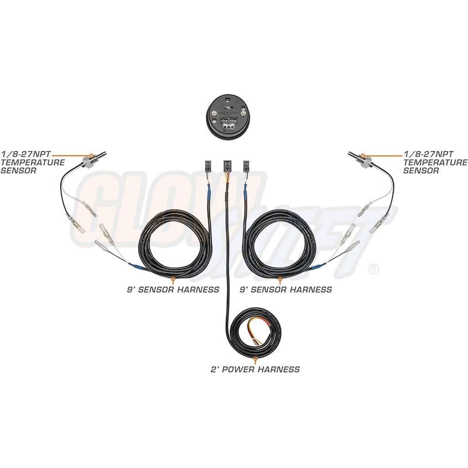 Medidor de Temperatura Dual Digital GlowShift 52mm 10 Colores