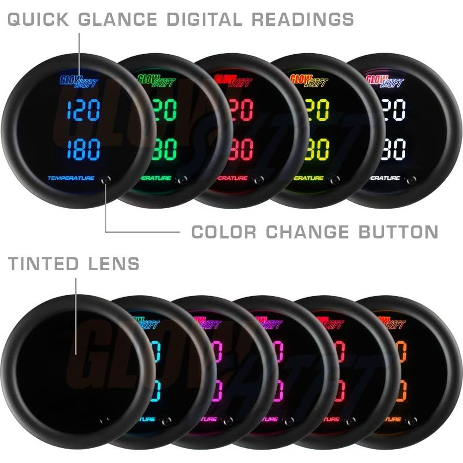 Medidor de Temperatura Dual Digital GlowShift 52mm 10 Colores