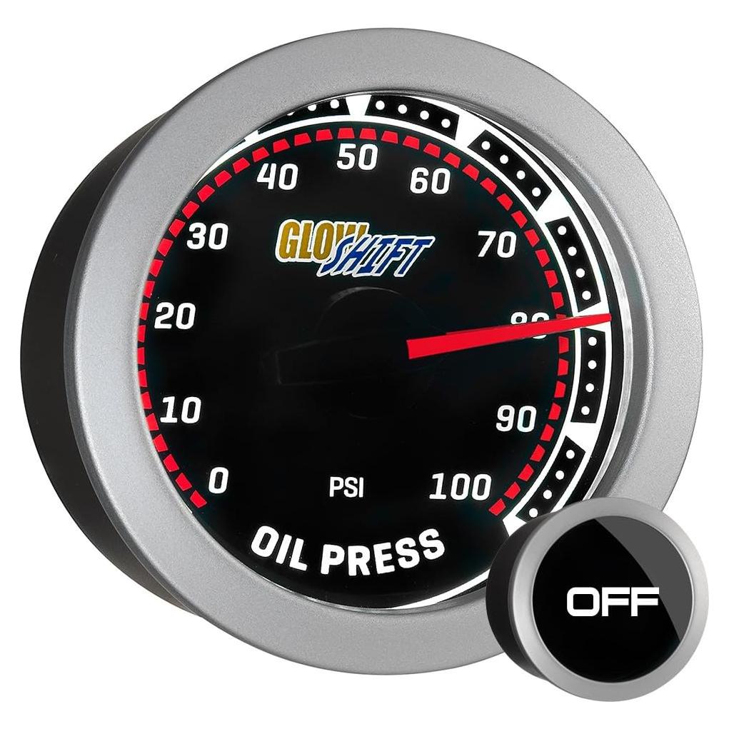 Medidor de Presión de Aceite GlowShift Tinted 100 PSI 52mm