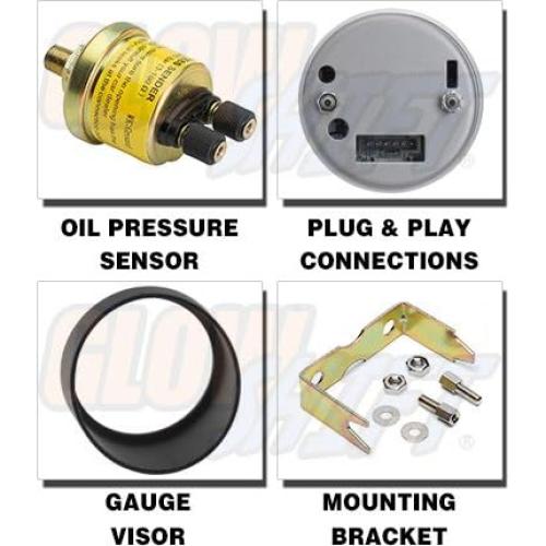 Medidor de Presión de Aceite GlowShift Tinted 100 PSI 52mm