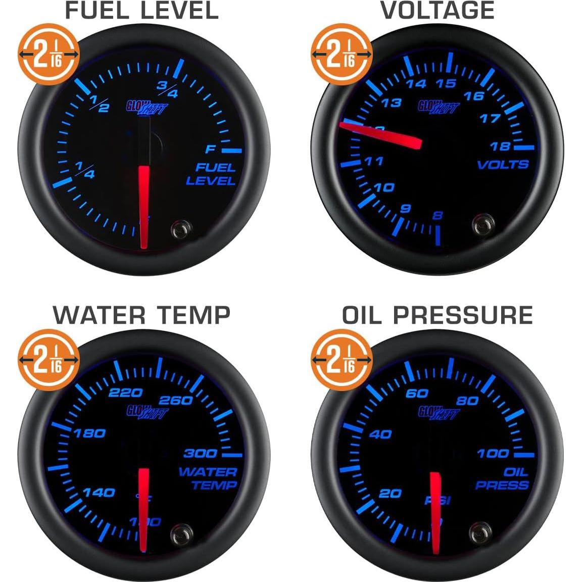 Conjunto de Medidores GlowShift Negro 7 Color 6 en 1