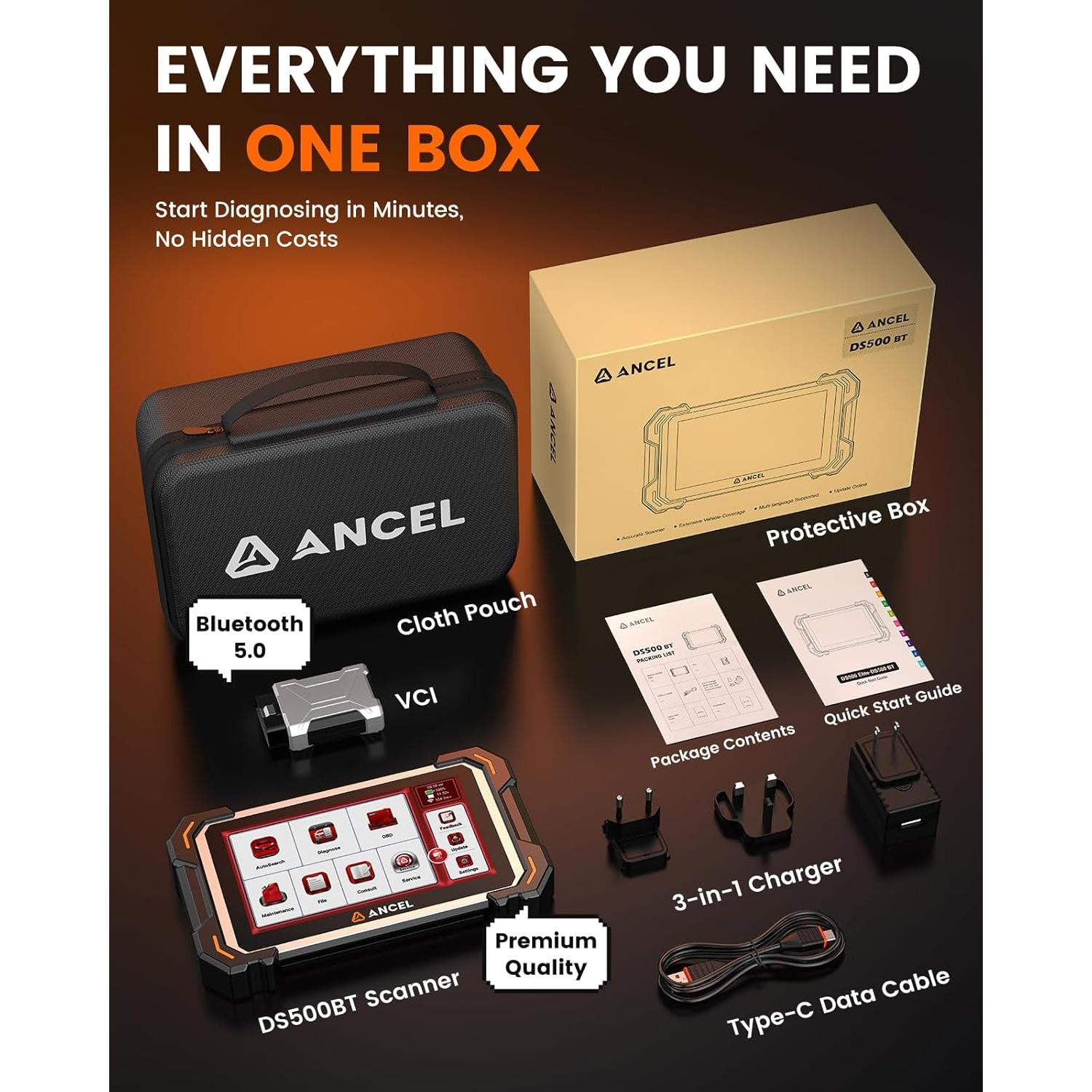 Escáner de Diagnóstico Automotriz ANCEL DS500BT Completo