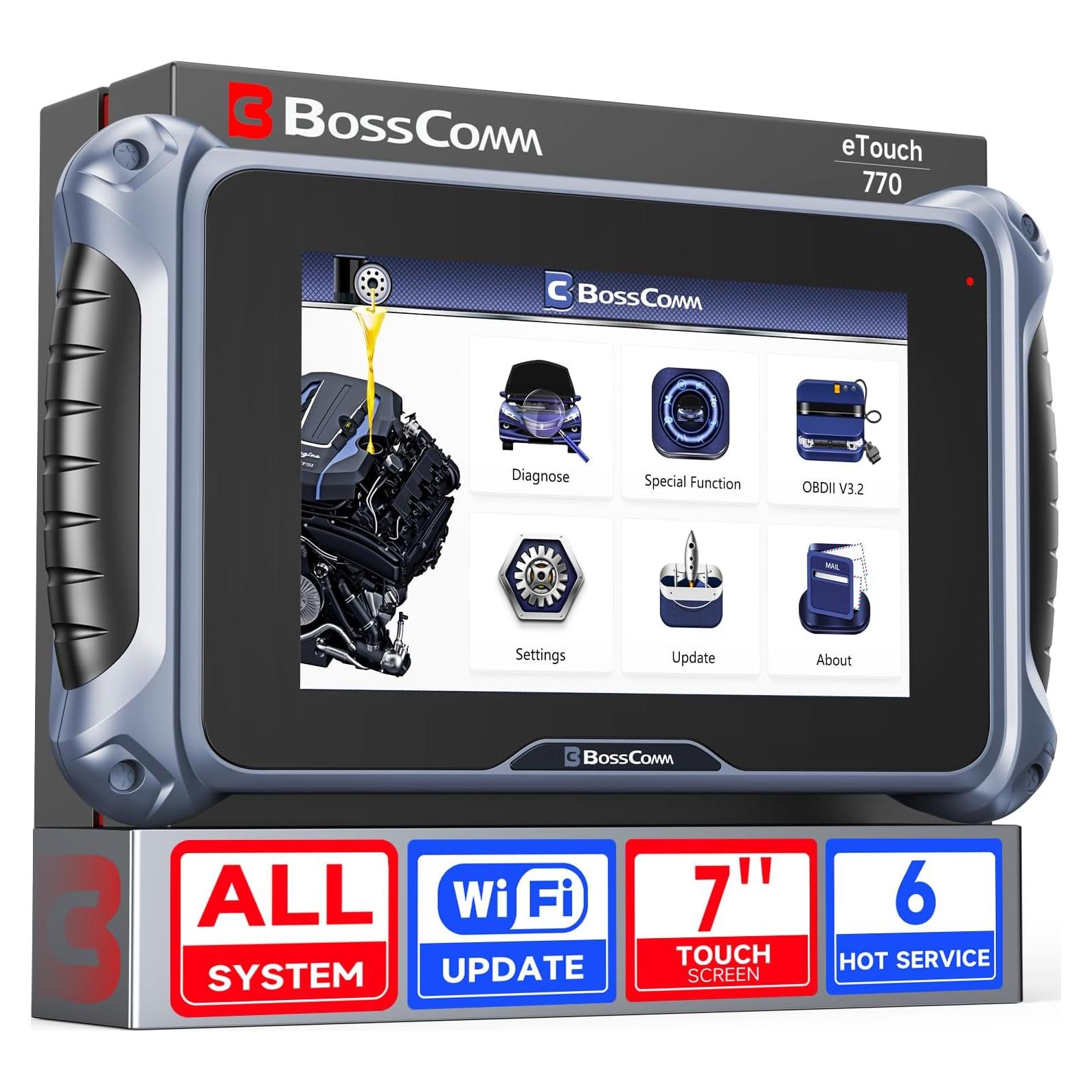 Escáner OBD2 BossComm E-Touch770 Diagnóstico Completo 6 Reinicios