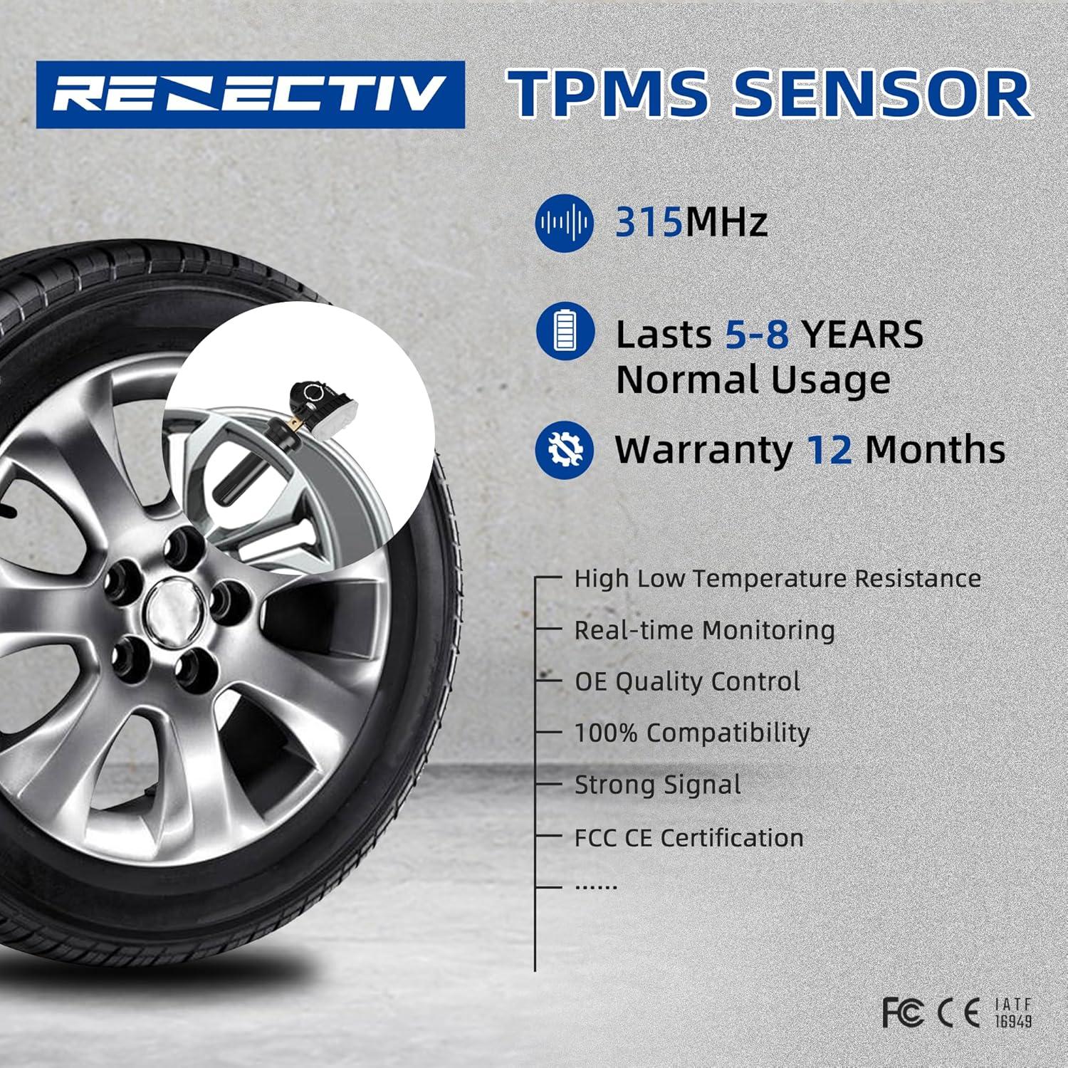 Sensor TPMS 315MHz RENECTIV para Ford y Lincoln - Set de 4