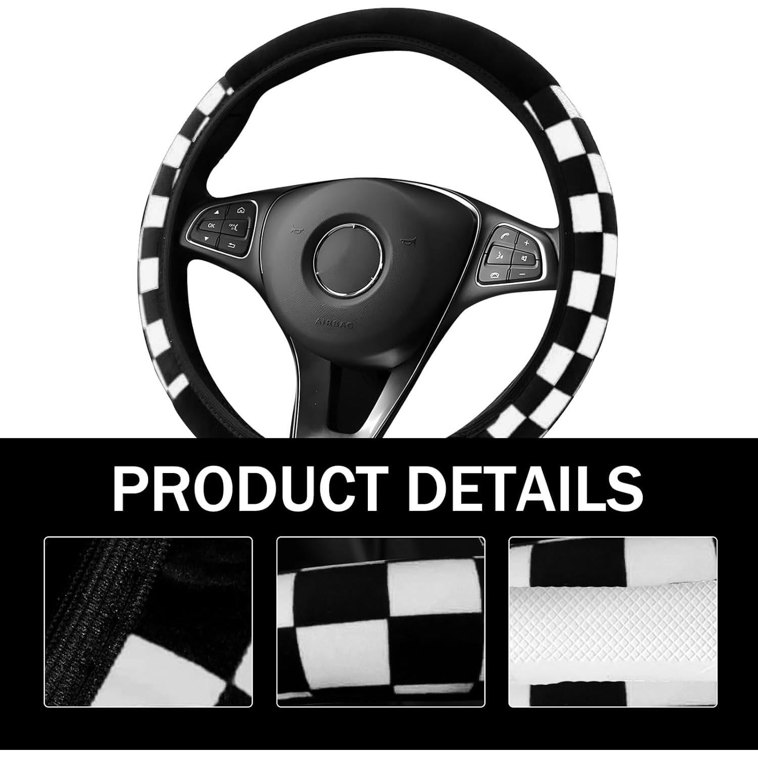 Funda de Volante Diamall Estilo Cuadros Universal 35-38 cm Negro