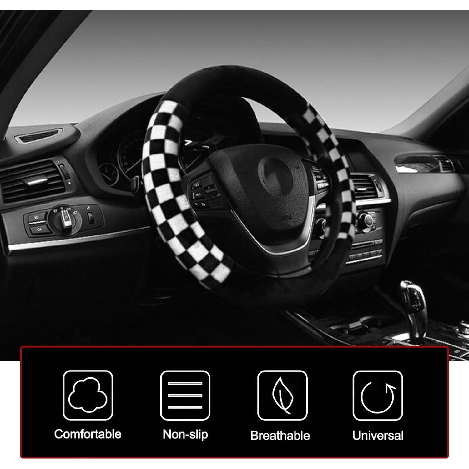 Funda de Volante Diamall Estilo Cuadros Universal 35-38 cm Negro