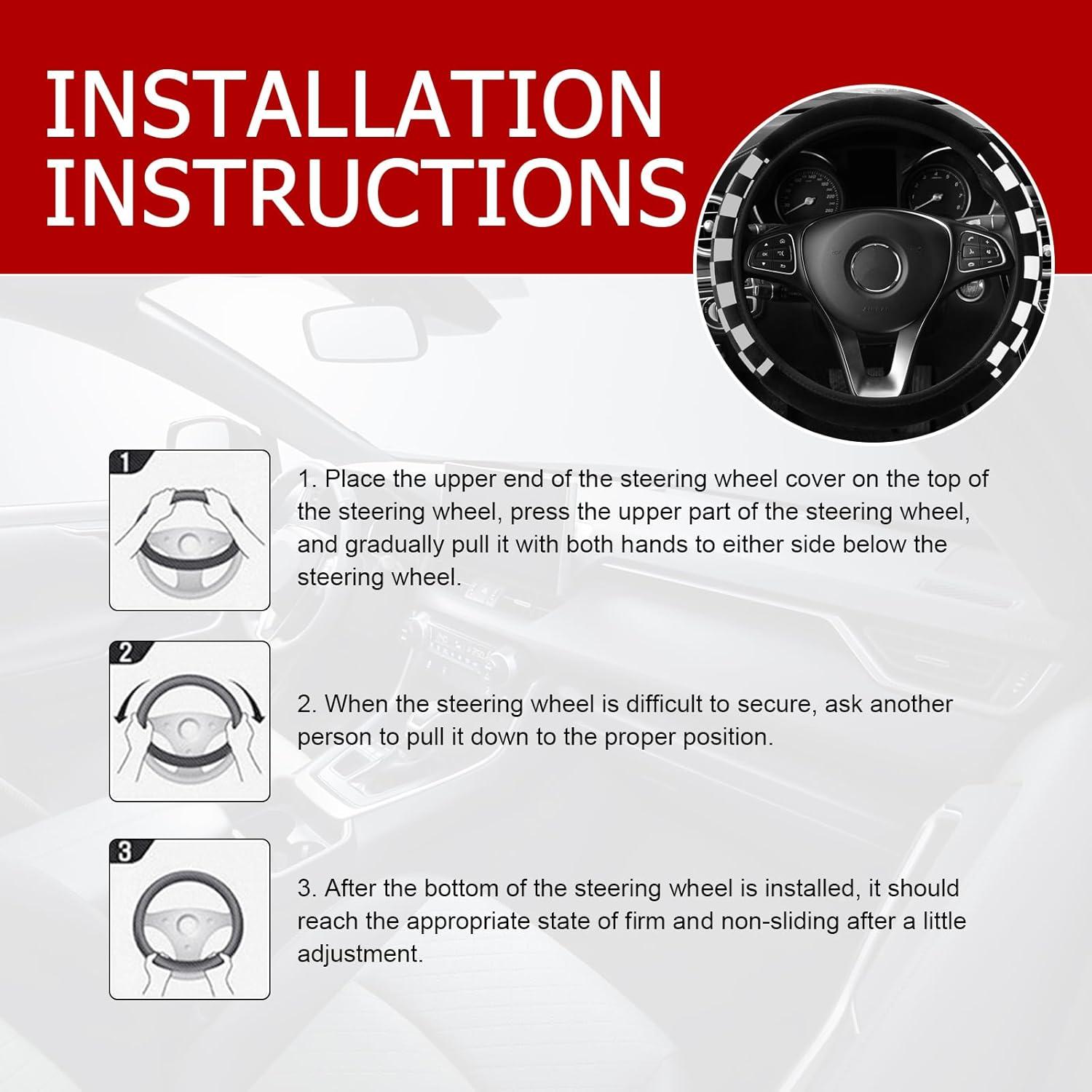 Funda de Volante Diamall Estilo Cuadros Universal 35-38 cm Negro