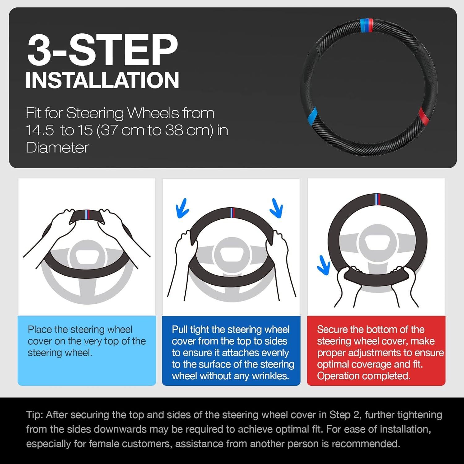 Cubierta de Volante YUYOOOSEN 38 cm Antideslizante Negra
