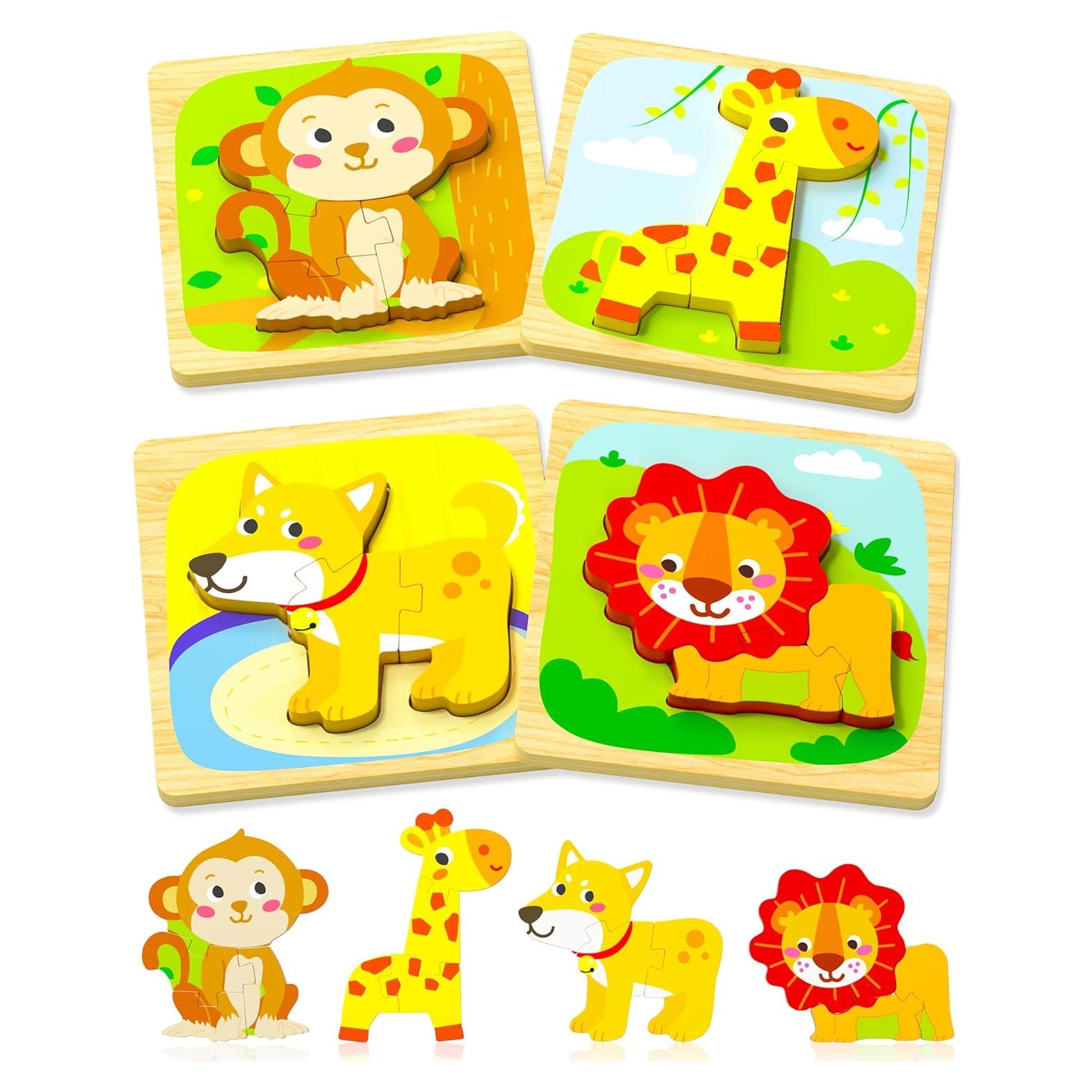 Rompecabezas de Madera Benresive 4 Piezas para Niños 1-3 Años