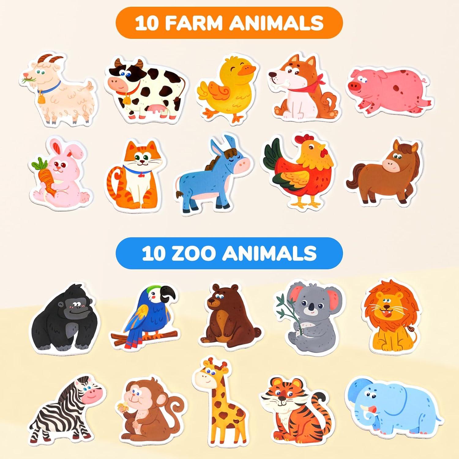 Imanes de Nevera JoyCat para Niños - 20 Animales de Madera