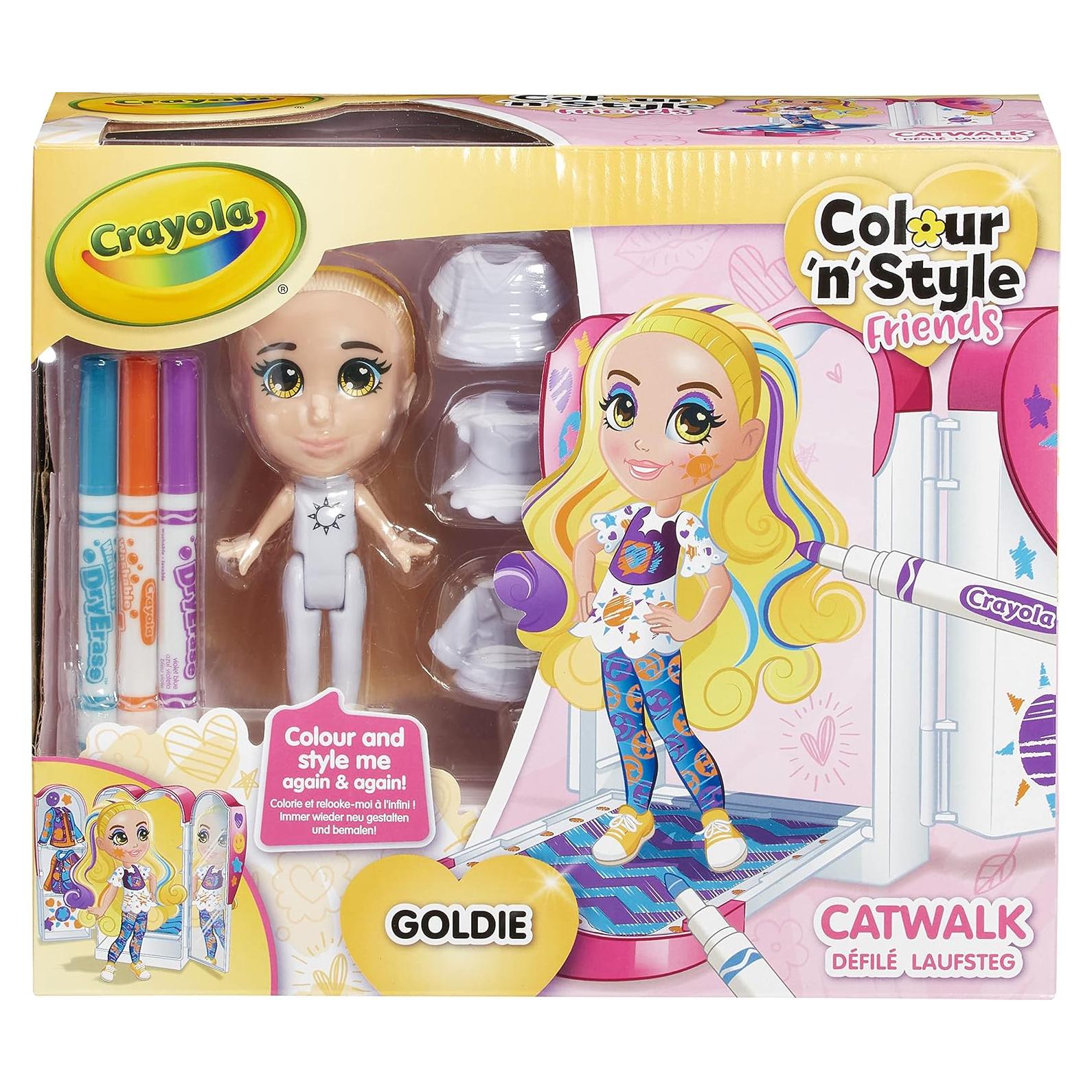 Muñeca Goldie Crayola Set Pasarela con Marcadores Borrables